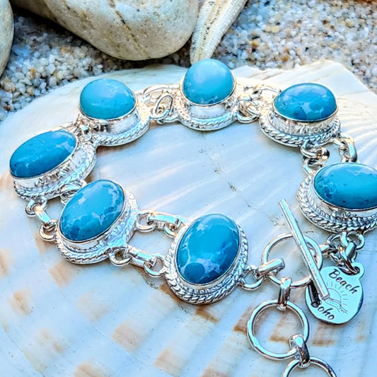 MERMAID CHARMS   - LARIMAR GEMSTONE 925 BRACELET