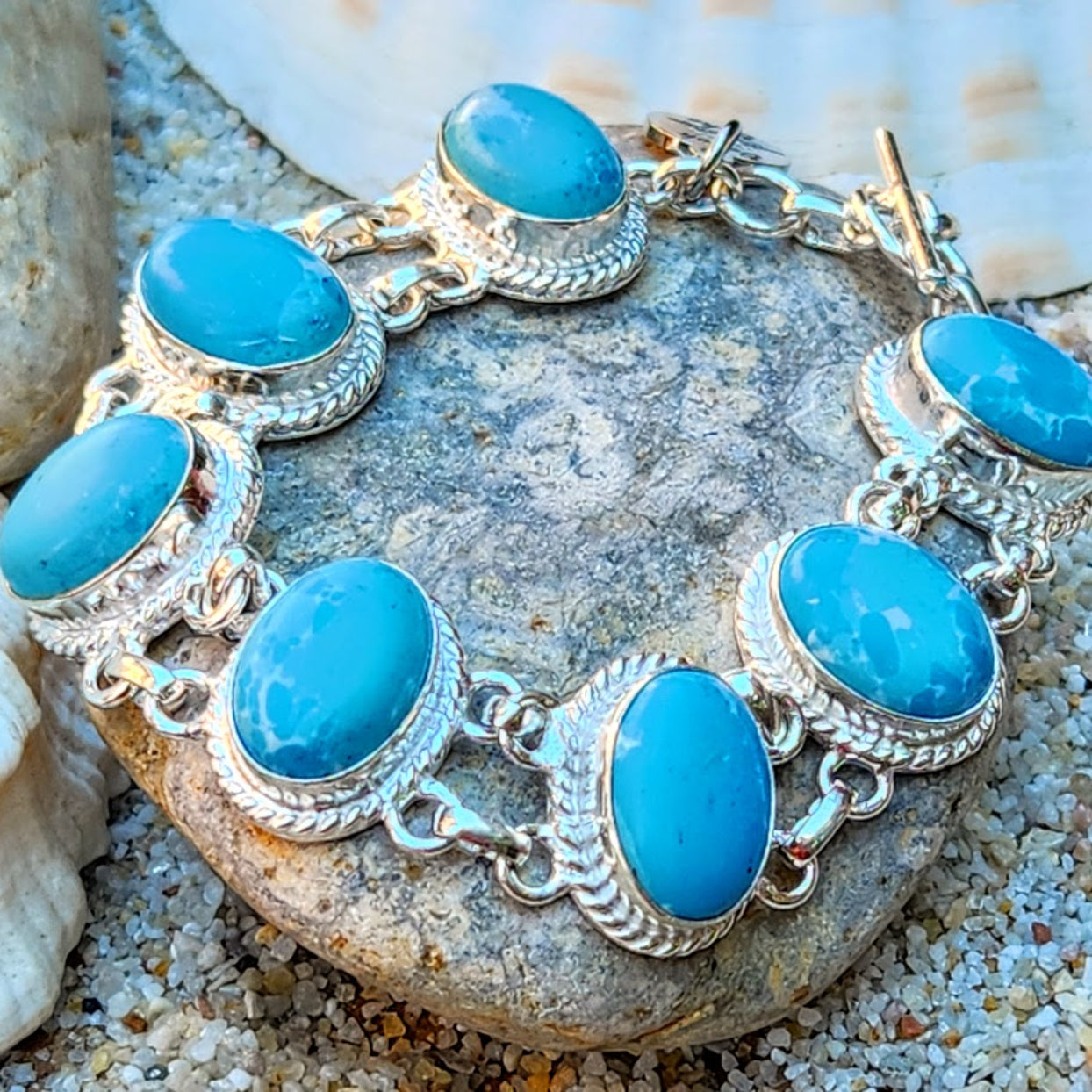 MERMAID CHARMS   - LARIMAR GEMSTONE 925 BRACELET