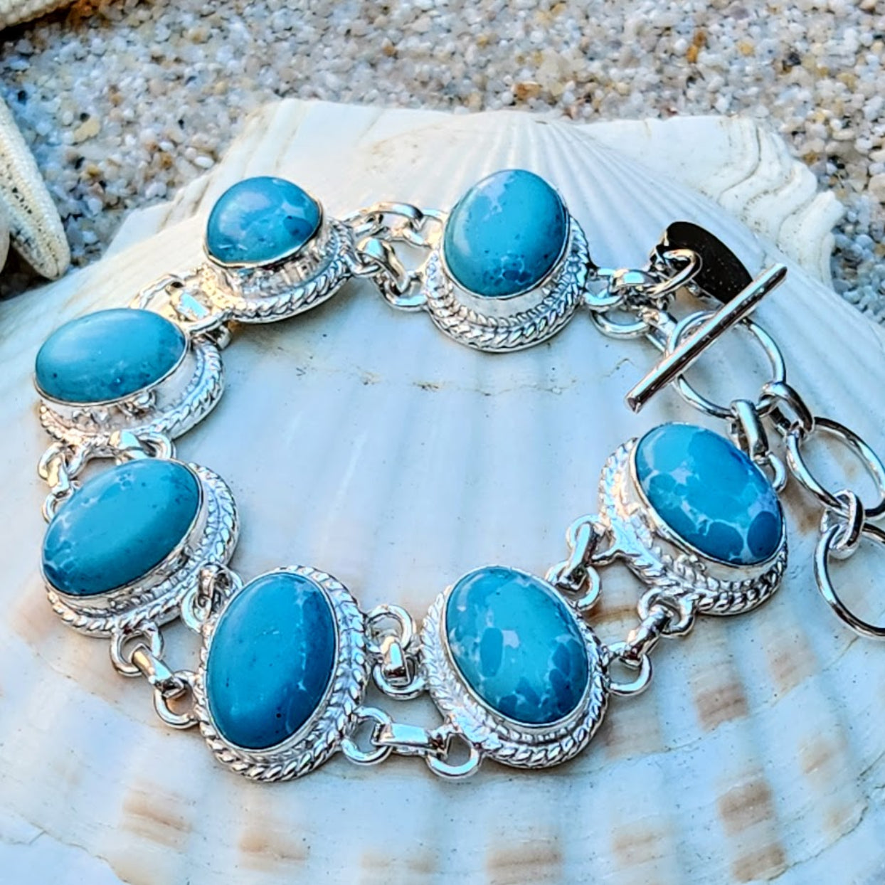 MERMAID CHARMS   - LARIMAR GEMSTONE 925 BRACELET