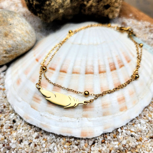 DOUBLE LEAF- SATURN CHAIN DOUBLE GOLD OR SILVER WATERPROOF ANKLET