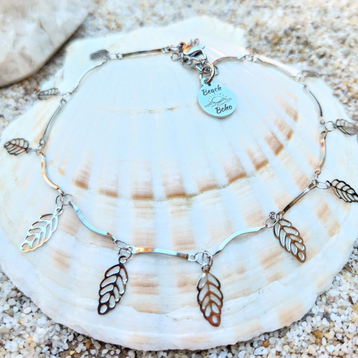 PRETTY LEAVES - SILVER OR GOLD - WATERPROOF BEACH ANKLET