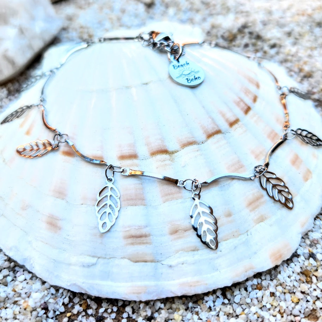 PRETTY LEAVES - SILVER OR GOLD - WATERPROOF BEACH ANKLET