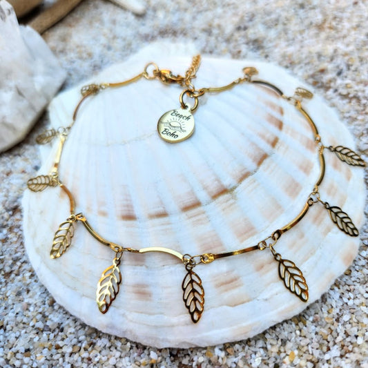 PRETTY LEAVES - SILVER OR GOLD - WATERPROOF BEACH ANKLET