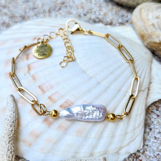 WILD PEARL -  WATERPROOF 18K PAPERCLIP BRACELET