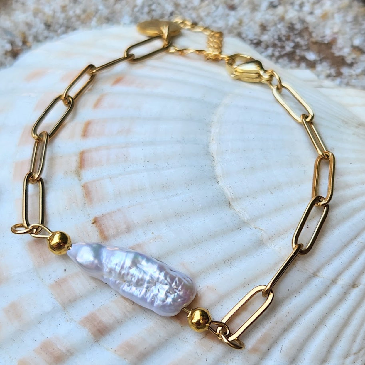 WILD PEARL -  WATERPROOF 18K PAPERCLIP BRACELET