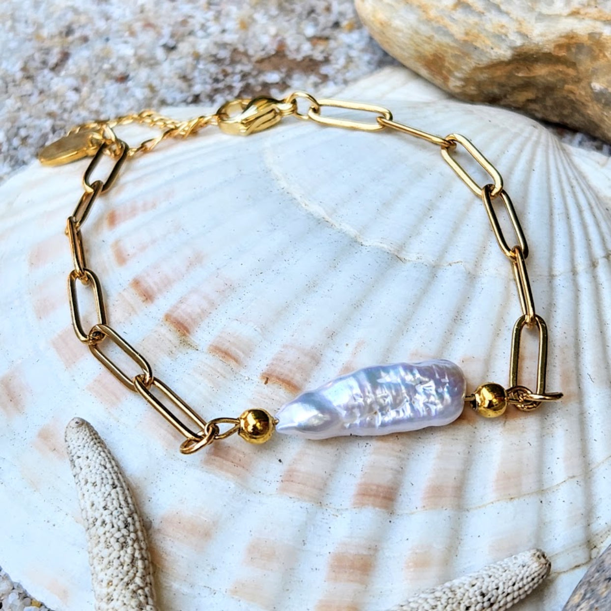 WILD PEARL -  WATERPROOF 18K PAPERCLIP BRACELET