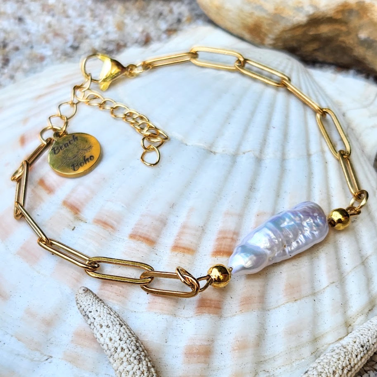 WILD PEARL -  WATERPROOF 18K PAPERCLIP BRACELET