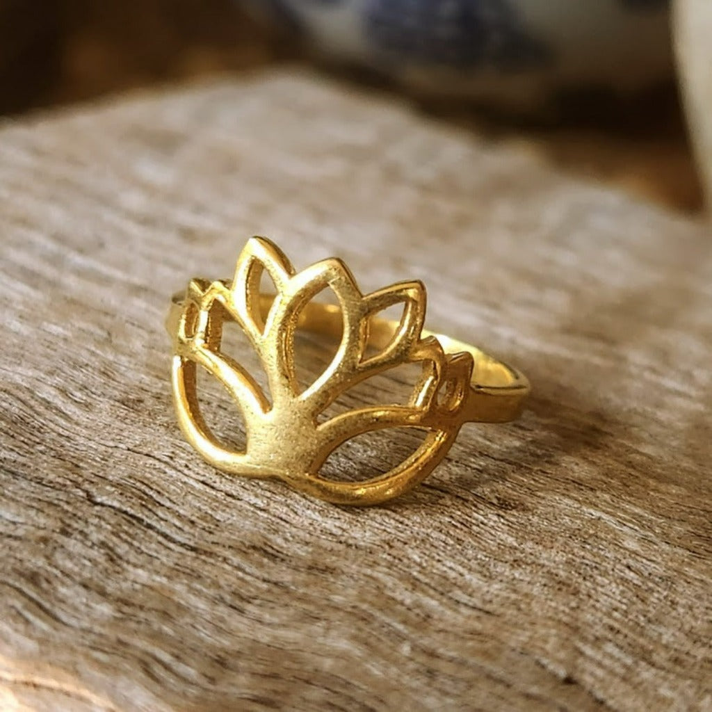 Adjustable Ring with Lotus Design - Bronze