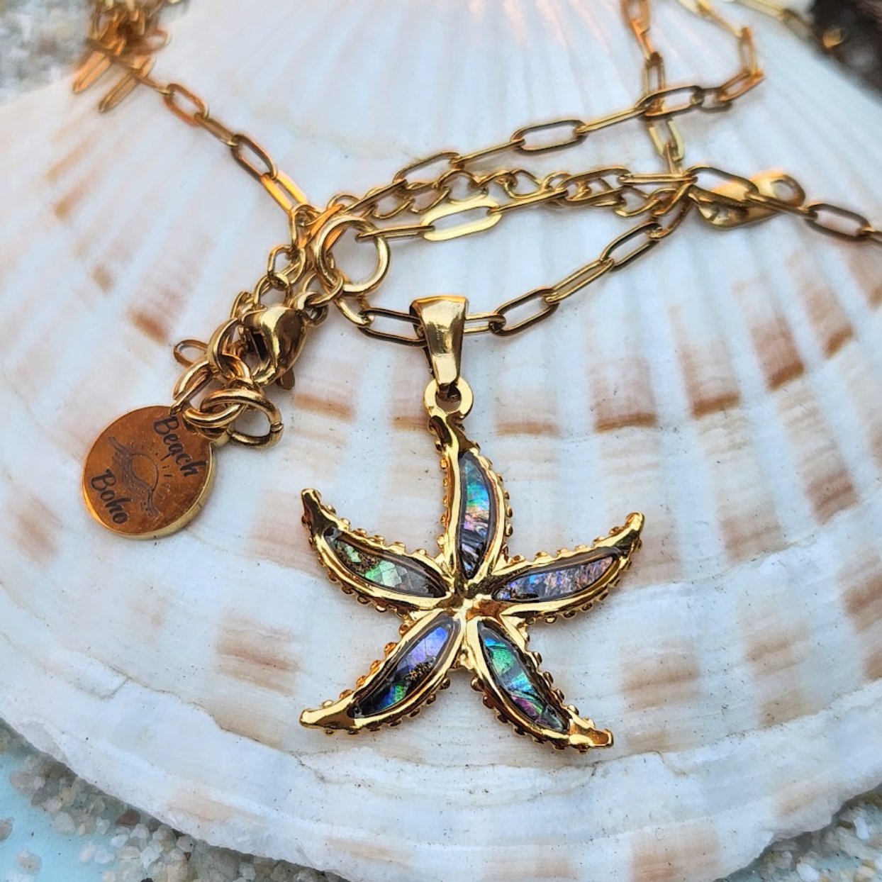 MANTRA RAY OR STAR FISH - 18K GOLD WATERPROOF  PAUA SHELL