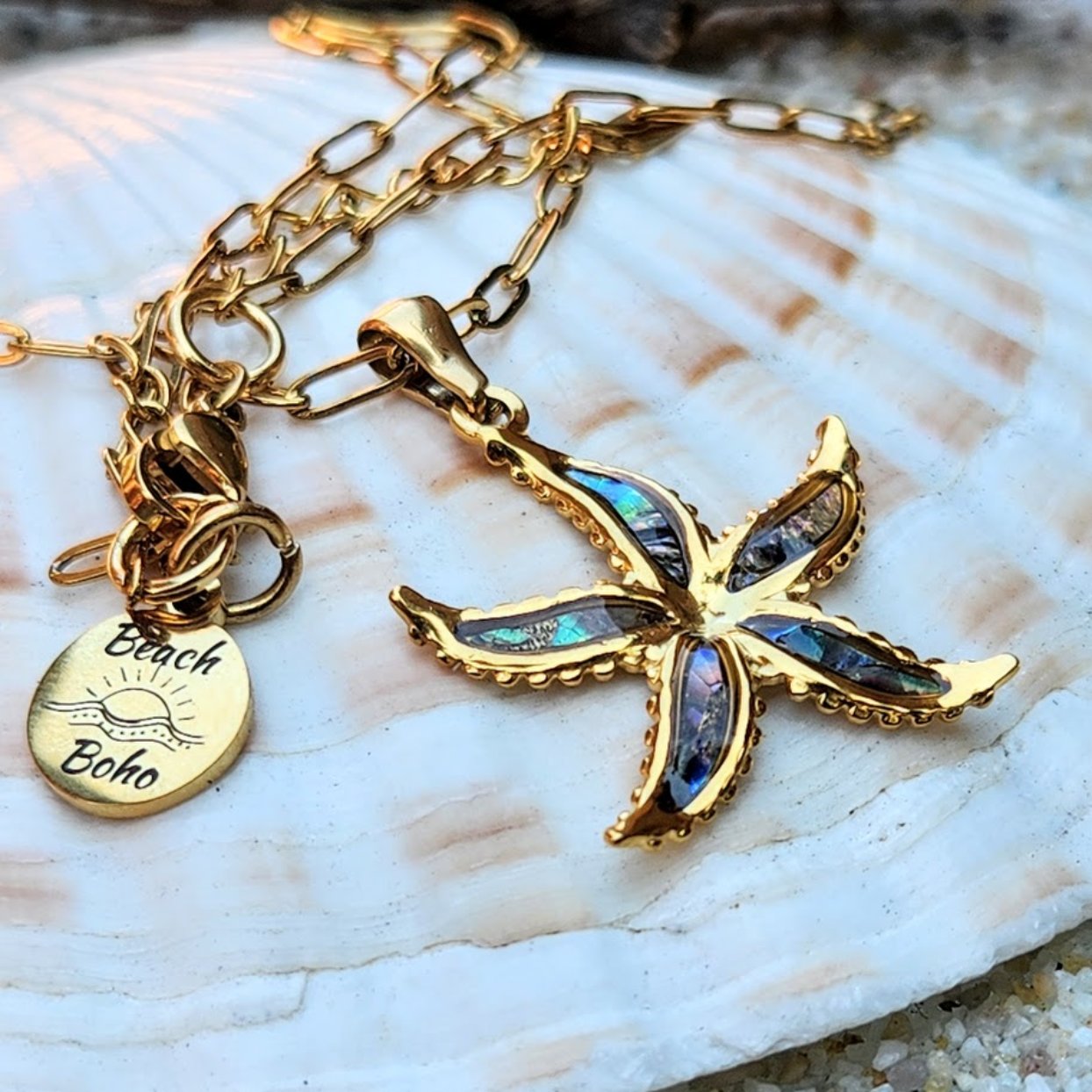 MANTRA RAY OR STAR FISH - 18K GOLD WATERPROOF  PAUA SHELL