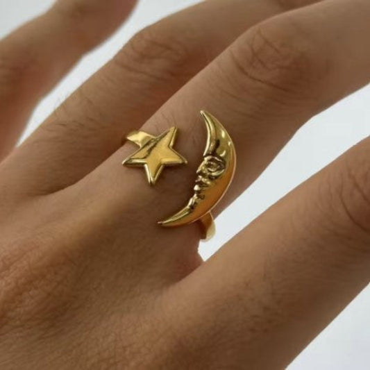 SEE THE MOON & THE STAR  - ADJUSTABLE WATERPROOF 18K GOLD RING