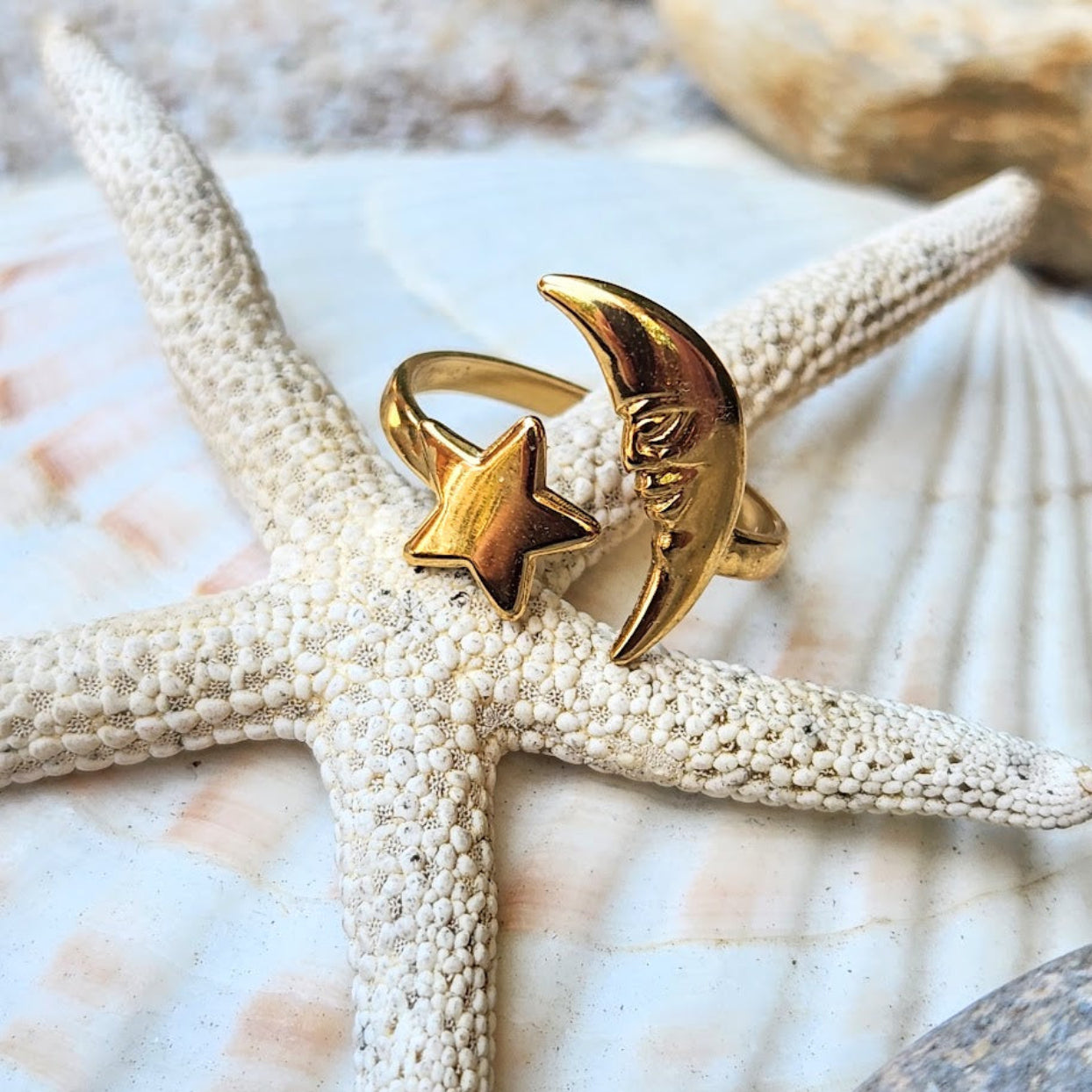 SEE THE MOON & THE STAR  - ADJUSTABLE WATERPROOF 18K GOLD RING