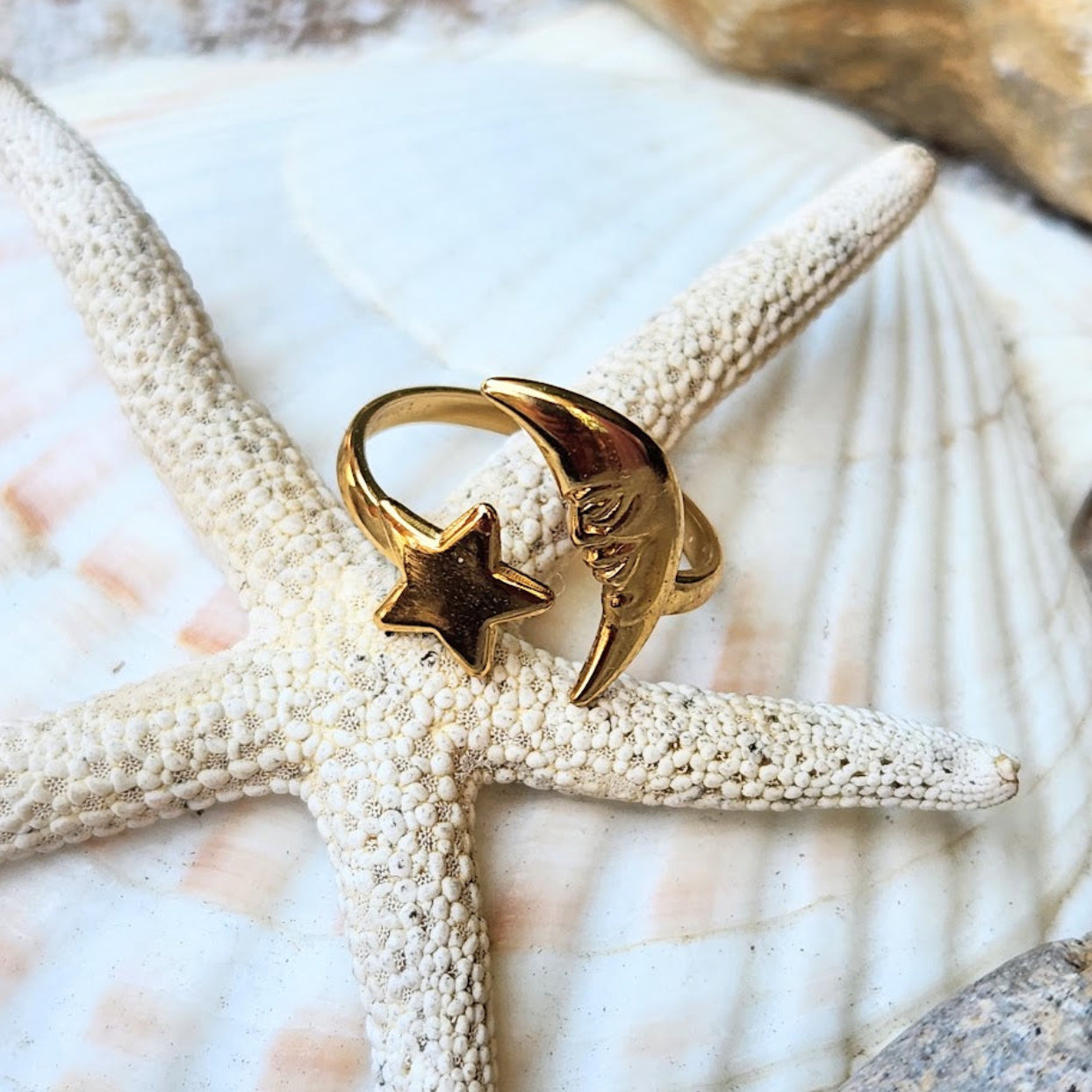 SEE THE MOON & THE STAR  - ADJUSTABLE WATERPROOF 18K GOLD RING