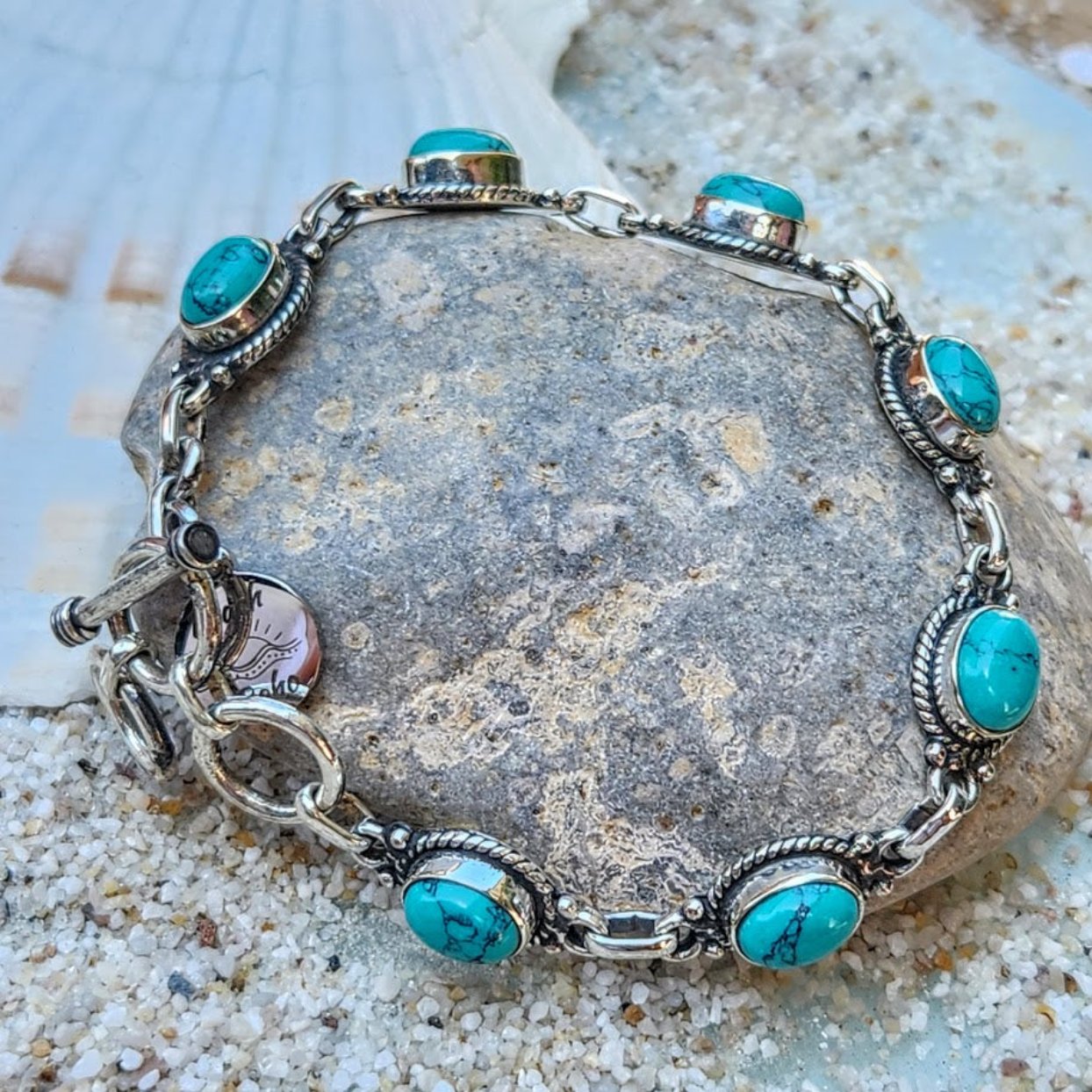 Genuine Gemstone shops Dice Turquoise Bracelet with Silver 925 Heishi Spacer - Handmade by Minerals Paris