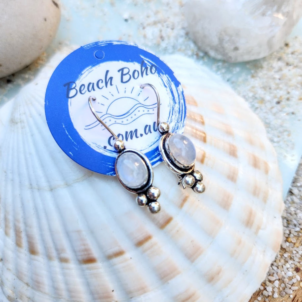 MOONSTONE DREAMS - MOONSTONE 925 SILVER HOOK EARRINGS - Premium earrings from www.beachboho.com.au - Just $80! Shop now at www.beachboho.com.au