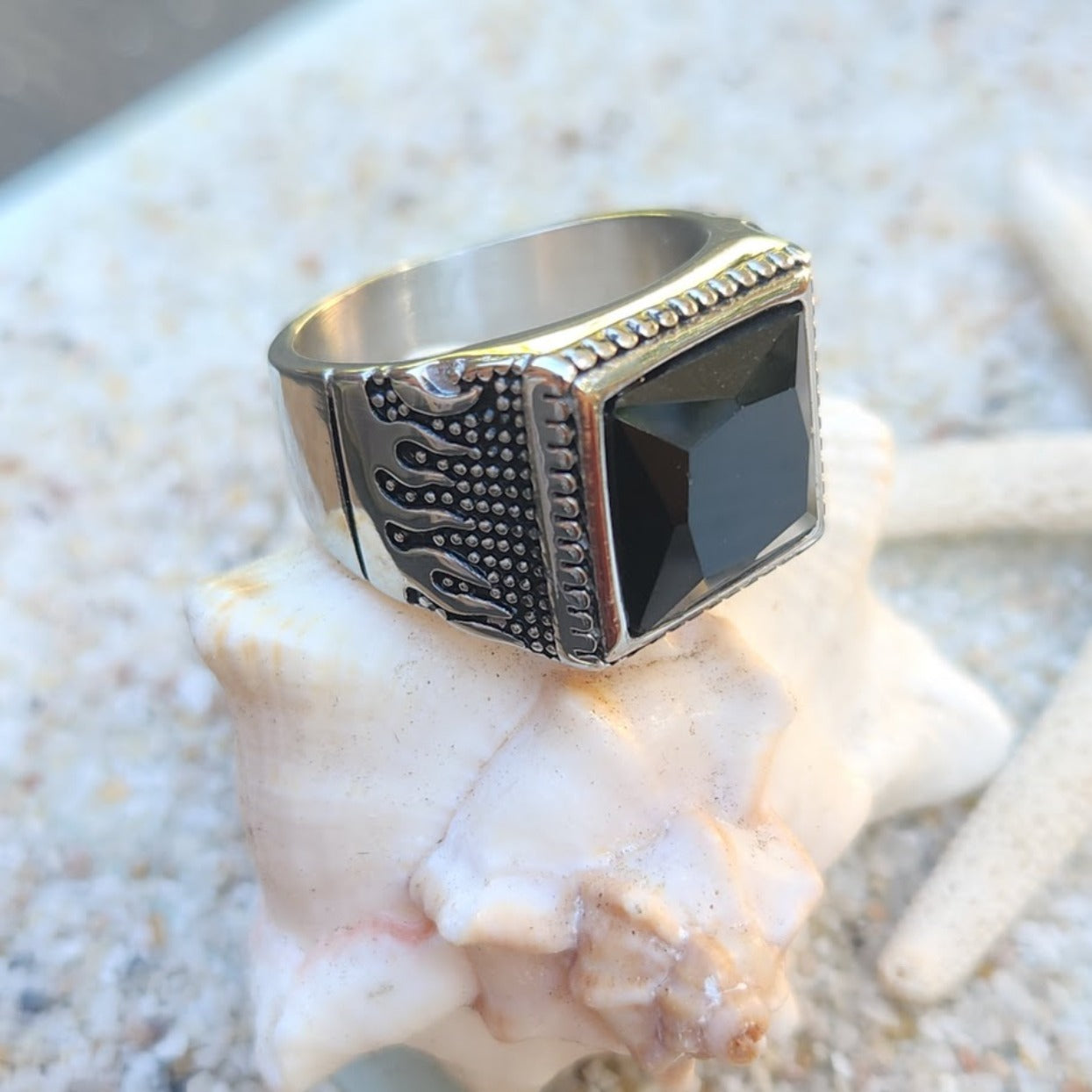 ONYX WAVE - WATERPROOF MEN'S ONYX CRYSTAL SILVER RING - Premium Rings from www.beachboho.com.au - Just $85! Shop now at www.beachboho.com.au