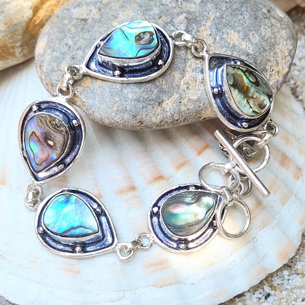 OCEAN TEAR DROPS - PAUA SHELL 925 BRACELET