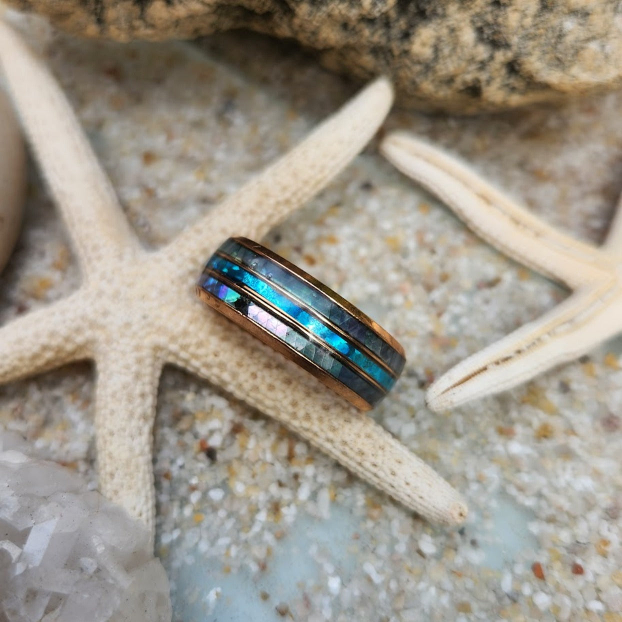 PAUA SHELL & OPAL INLAY WATERPROOF 18K GOLD MEN'S RING - Premium Rings from www.beachboho.com.au - Just $115! Shop now at www.beachboho.com.au