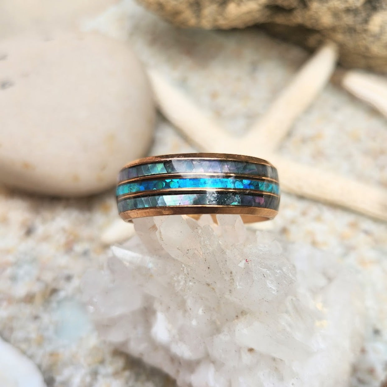 PAUA SHELL & OPAL INLAY WATERPROOF 18K GOLD MEN'S RING - Premium Rings from www.beachboho.com.au - Just $115! Shop now at www.beachboho.com.au