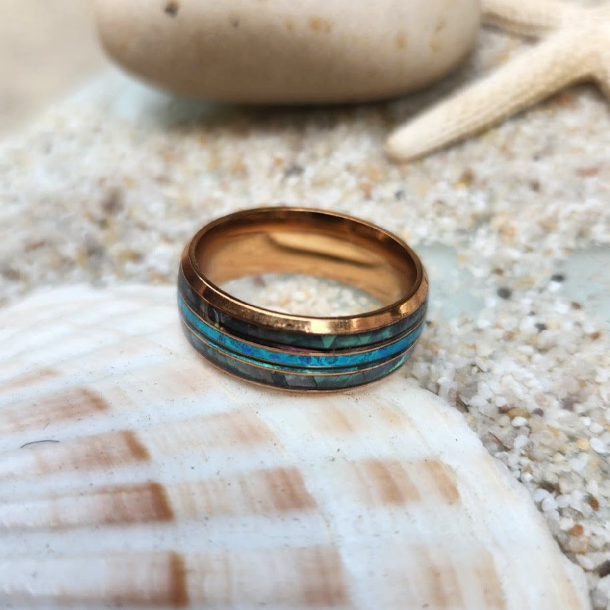 PAUA SHELL & OPAL INLAY WATERPROOF 18K GOLD MEN'S RING - Premium Rings from www.beachboho.com.au - Just $115! Shop now at www.beachboho.com.au