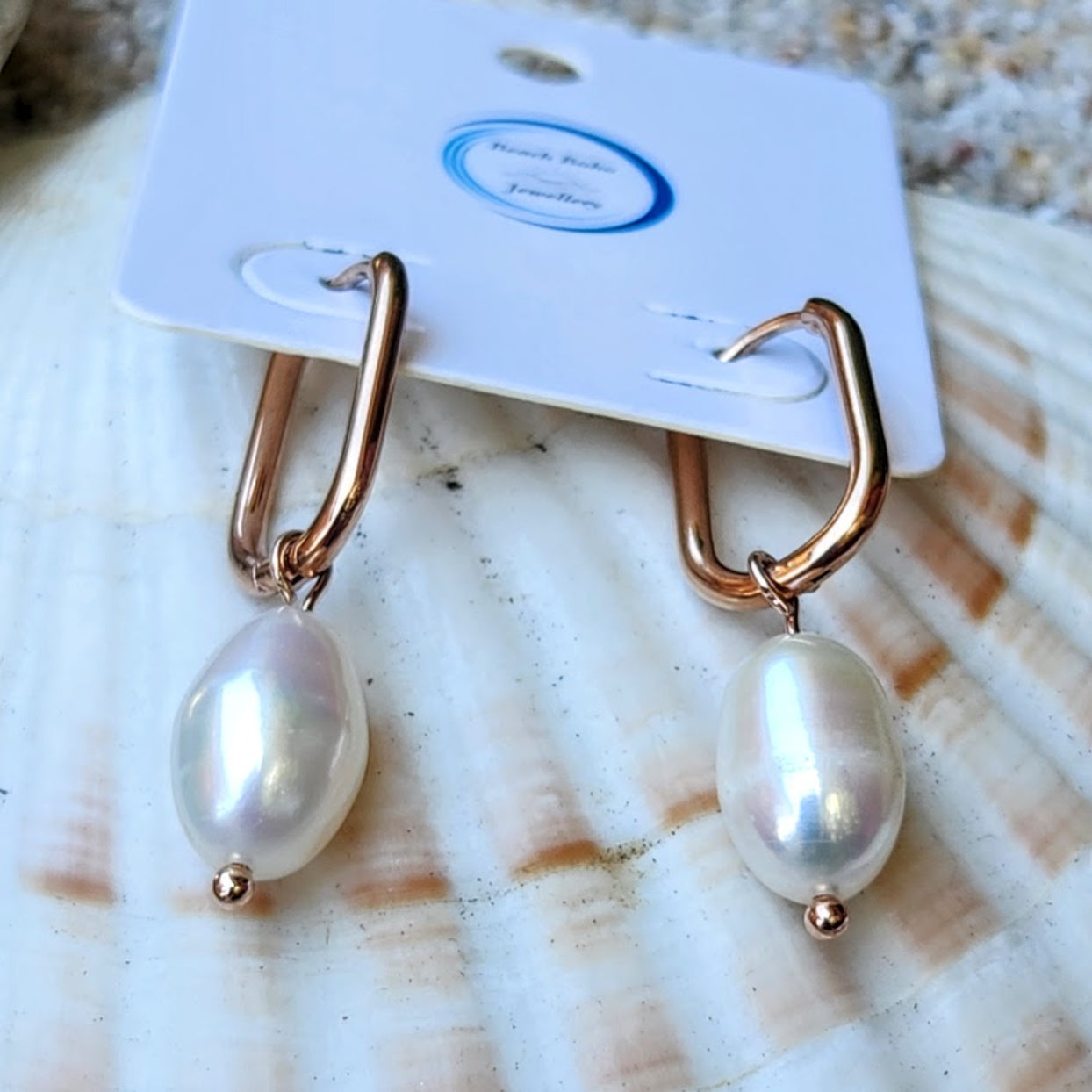 ROSE PEARLS - ROSE GOLD HOOP-  WATERPROOF EARRINGS