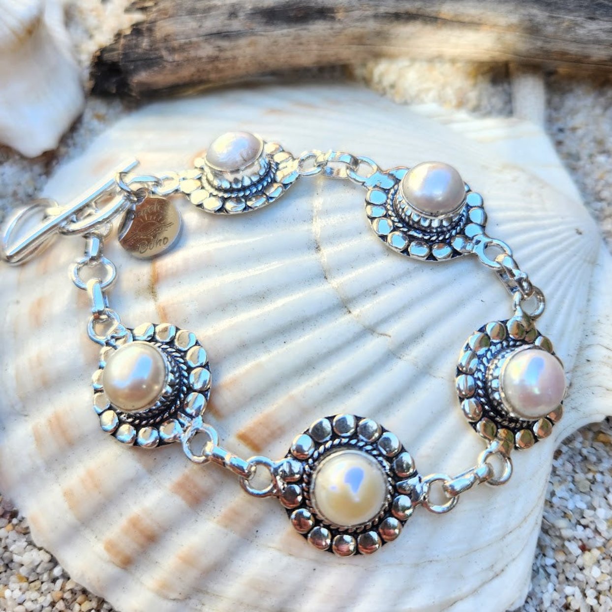 JEWELS OF THE OCEANS  - FRESH WATER BAROQUE PEARLS' 925 BRACELET