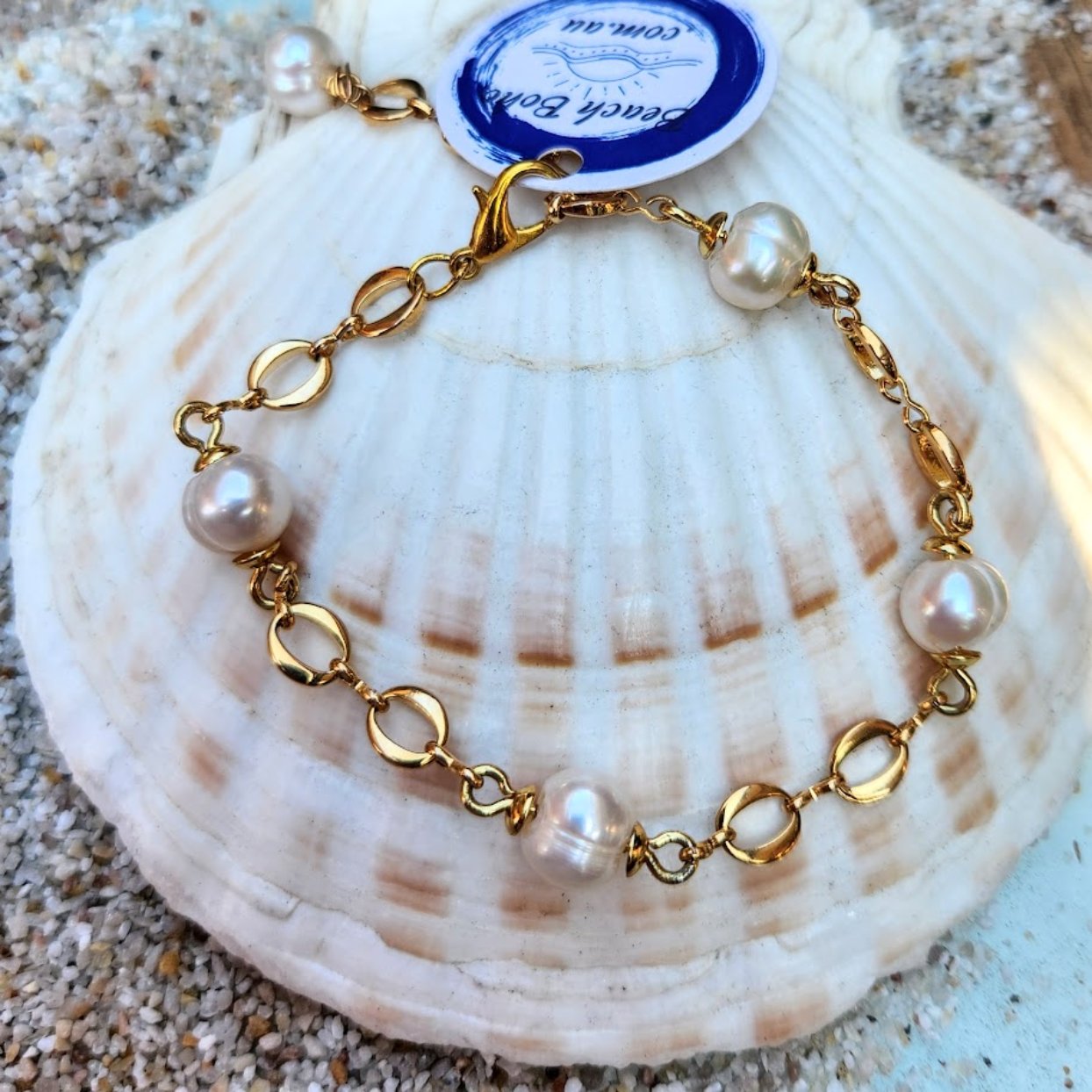 BAROQUE PEARL 'O' CHAIN WATERPROOF 18K GOLD BRACELET