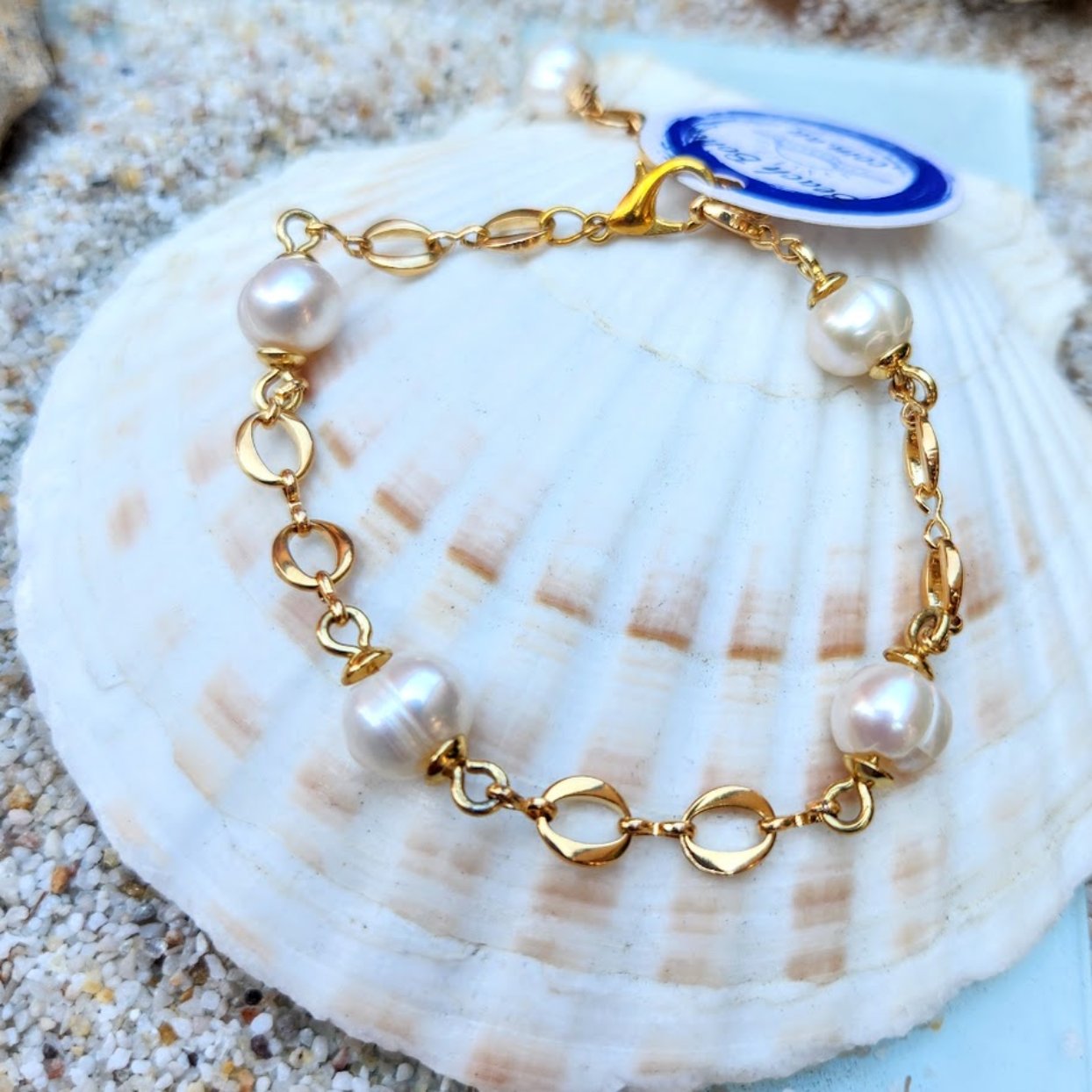 BAROQUE PEARL 'O' CHAIN WATERPROOF 18K GOLD BRACELET