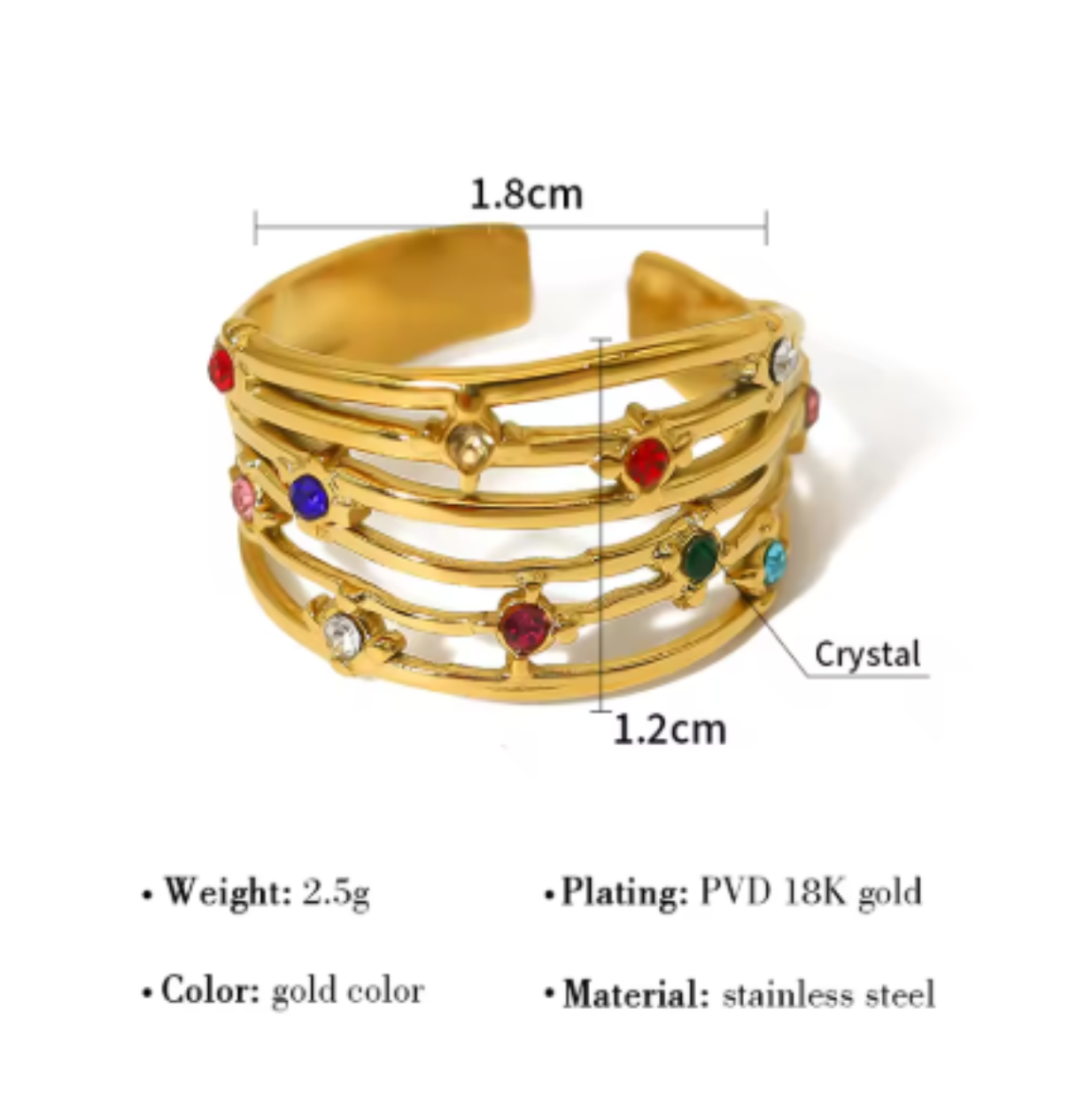 RAINBOW STARS  - ADJUSTABLE CUBIC ZIRCONIA WATERPROOF 18K GOLD RING