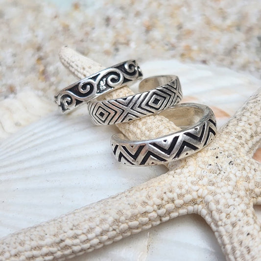 TRIBAL STYLE BOHO SET OF 3 - SILVER TOE RINGS