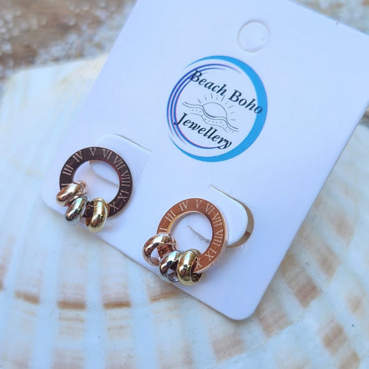 ROMAN NUMERALS - ROSE GOLD STUDS  WATERPROOF EARRINGS