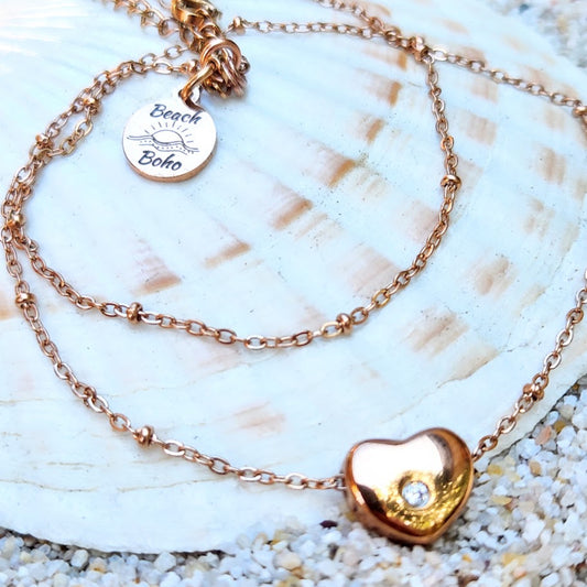 ROSE HEART  - CUBIC ZIRCONIA ROSE GOLD WATERPROOF NECKLACE