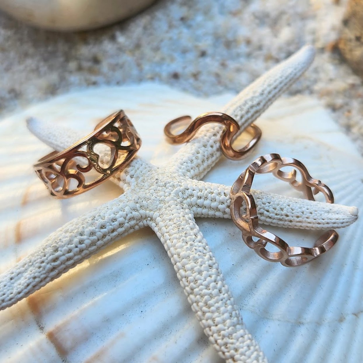 ROSE GOLD / GOLD  OR SILVER - SET OF 3 - WATERPROOF TOE RINGS