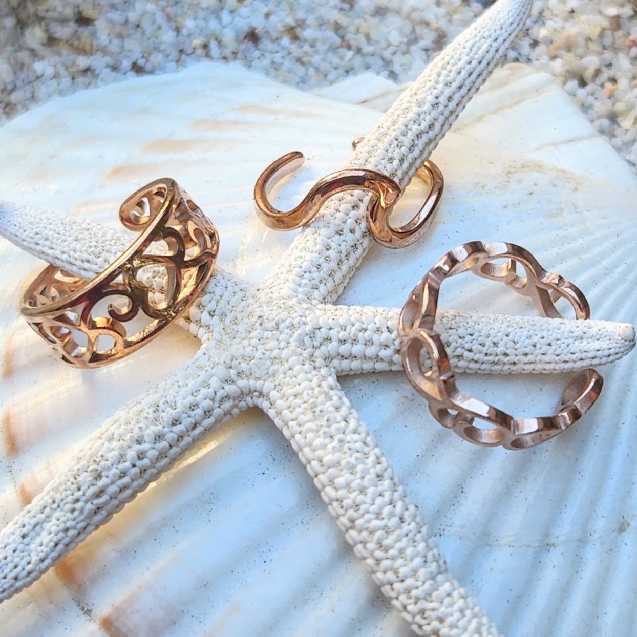 ROSE GOLD / GOLD  OR SILVER - SET OF 3 - WATERPROOF TOE RINGS