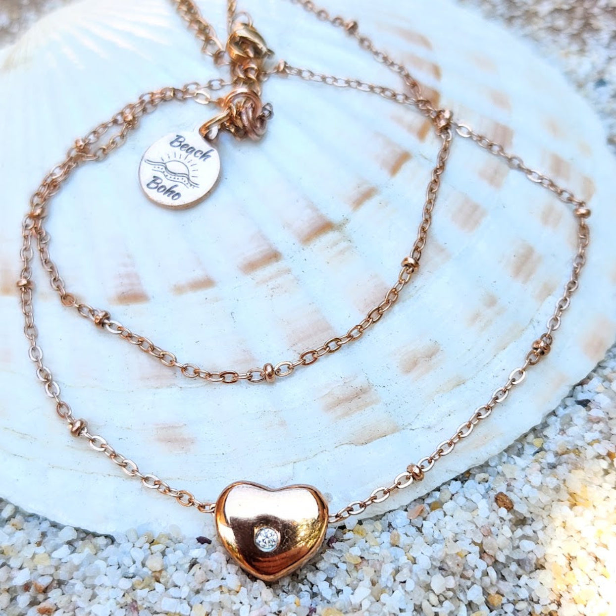 ROSE HEART  - CUBIC ZIRCONIA ROSE GOLD WATERPROOF NECKLACE