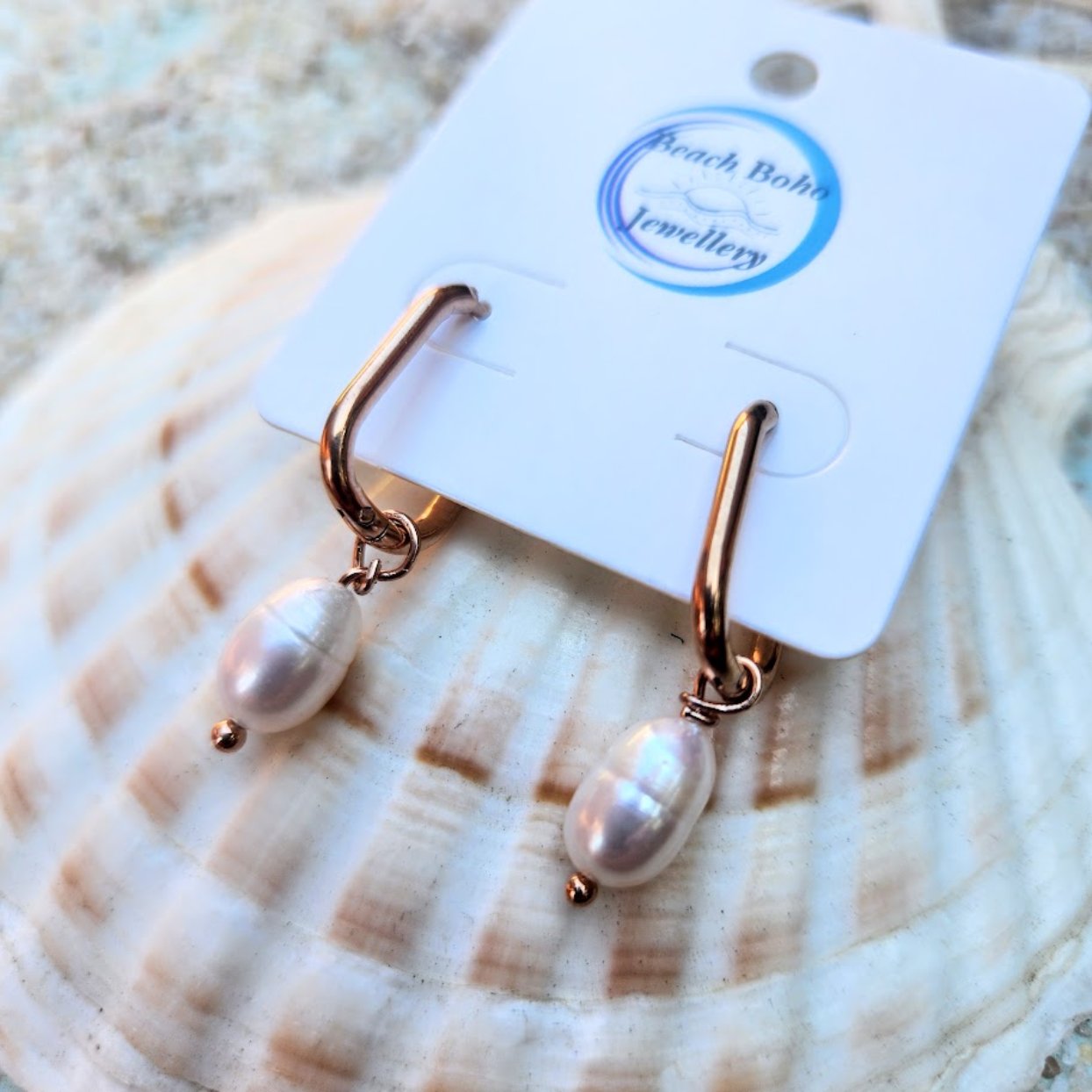 ROSE PEARLS - ROSE GOLD HOOP-  WATERPROOF EARRINGS