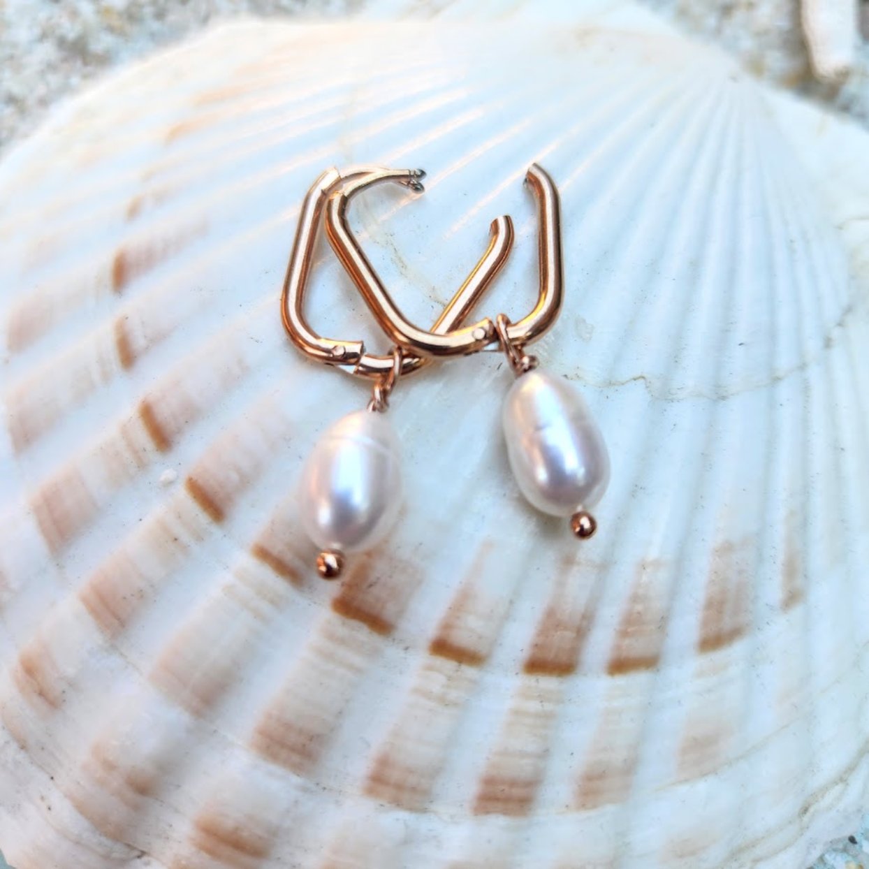 ROSE PEARLS - ROSE GOLD HOOP-  WATERPROOF EARRINGS