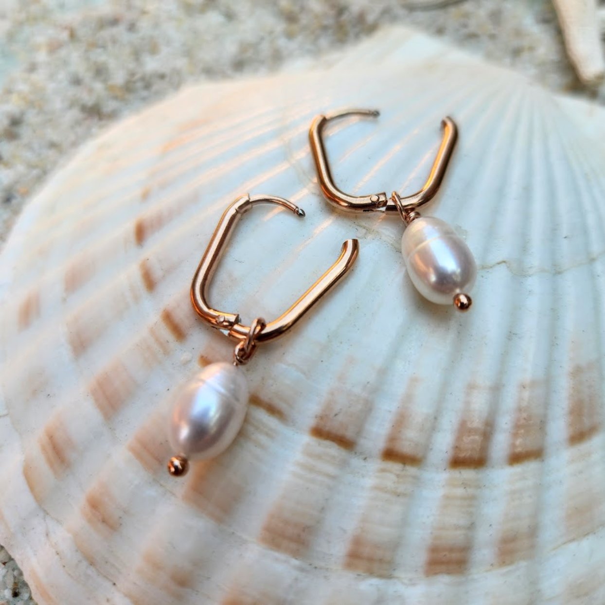 ROSE PEARLS - ROSE GOLD HOOP-  WATERPROOF EARRINGS