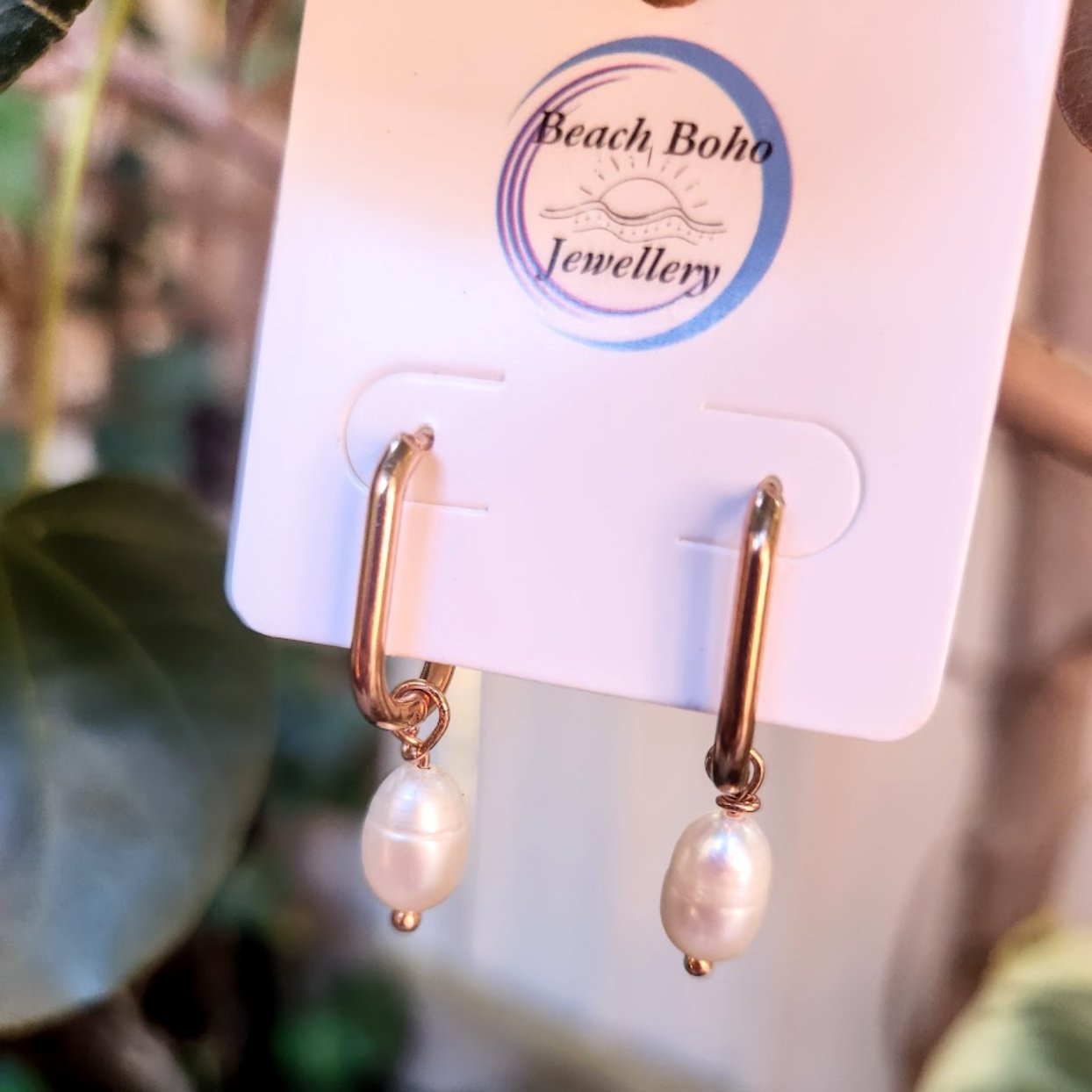 ROSE PEARLS - ROSE GOLD HOOP-  WATERPROOF EARRINGS