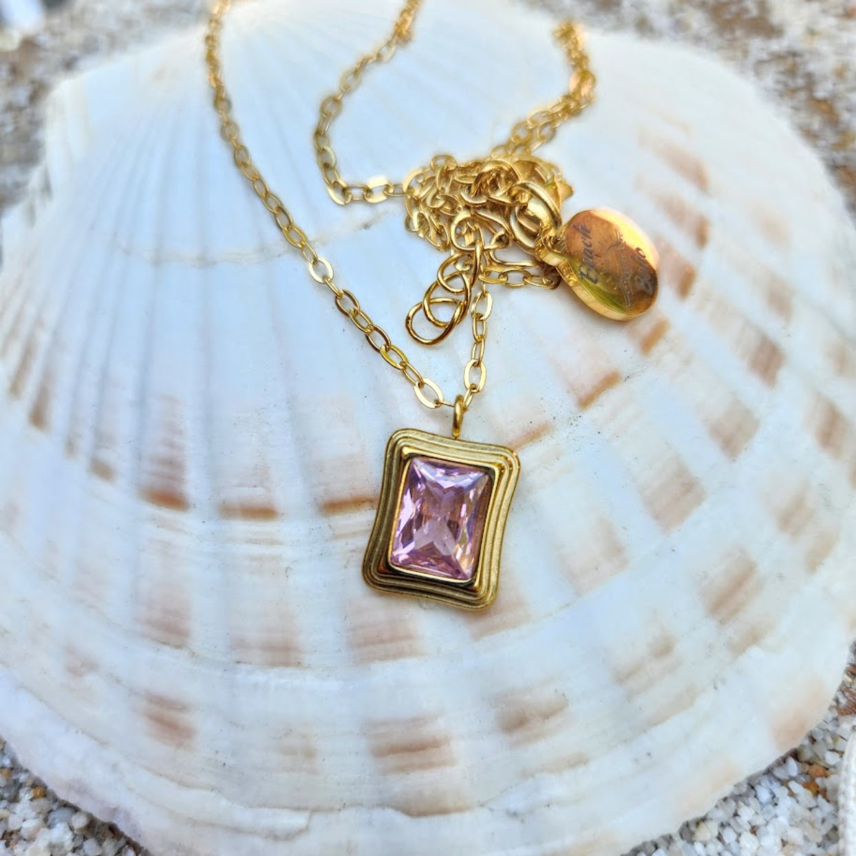 ROSE QUARTZ  - WATERPROOF 18K GOLD PENDANT NECKLACE