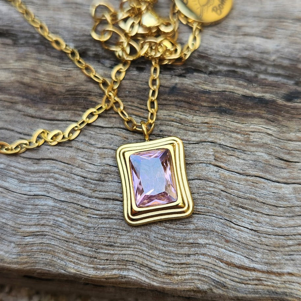 ROSE QUARTZ  - WATERPROOF 18K GOLD PENDANT NECKLACE