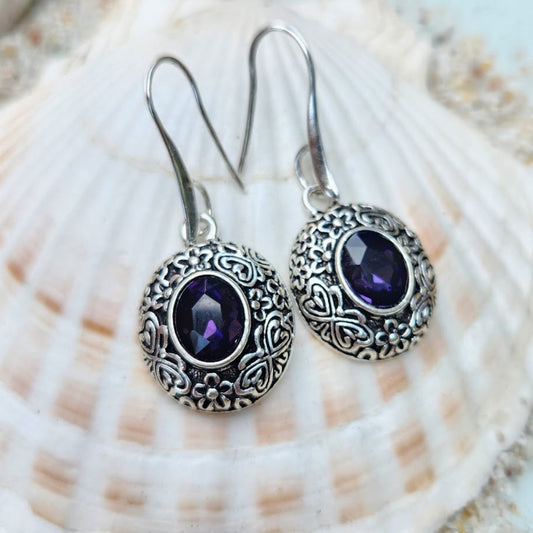 ROYAL DROPS - AMETHYST SILVER HOOK EARRINGS