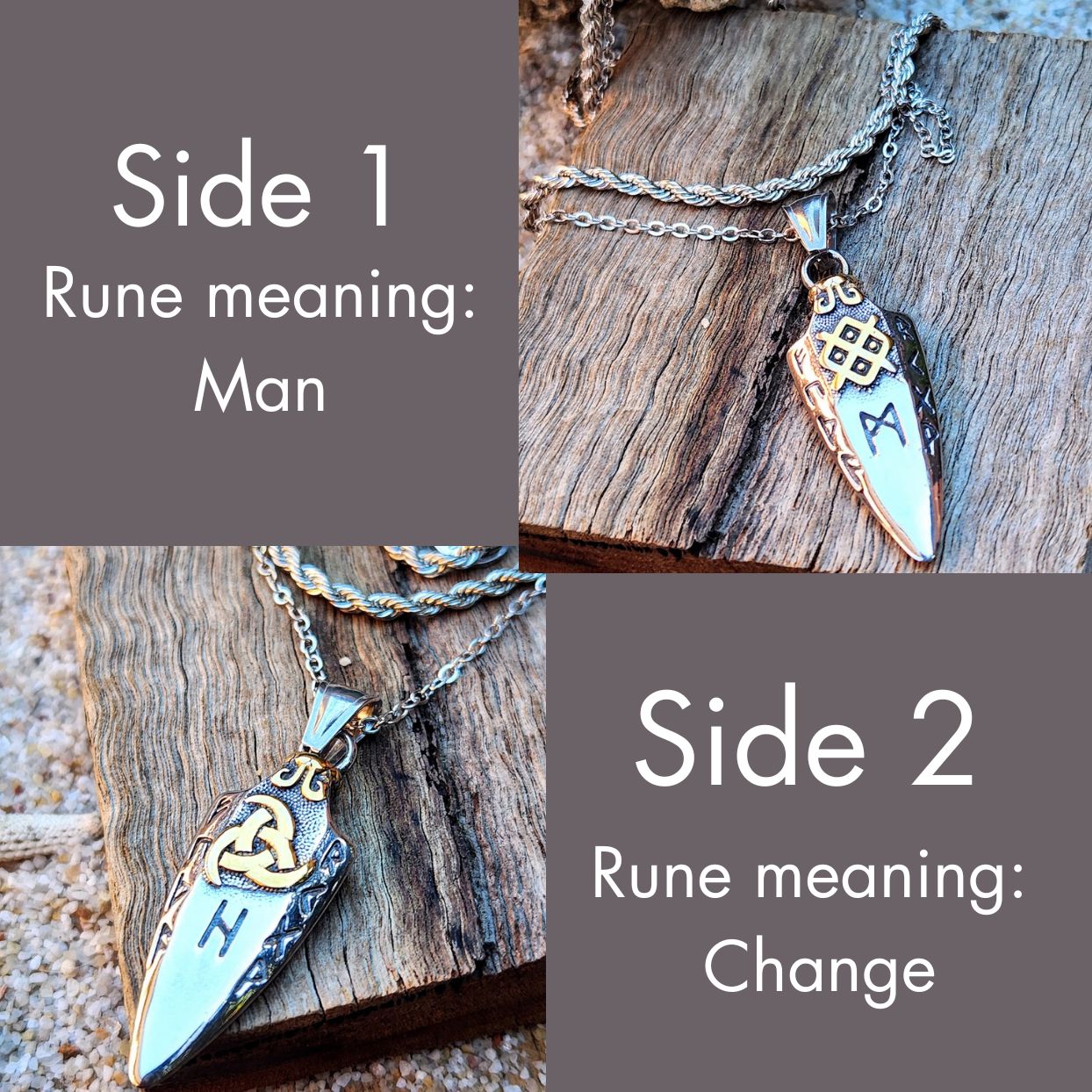 VIKING RUNE NECKLACE SILVER & GOLD WATERPROOF MEN'S DOUBLE CHAIN NECKLACE