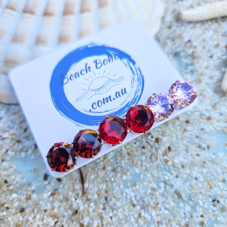 CUBIC ZIRCONIA RED / BLUE / GREEN OR PURPLE SET STUD EARRINGS - Premium earrings from www.beachboho.com.au - Just $55! Shop now at www.beachboho.com.au