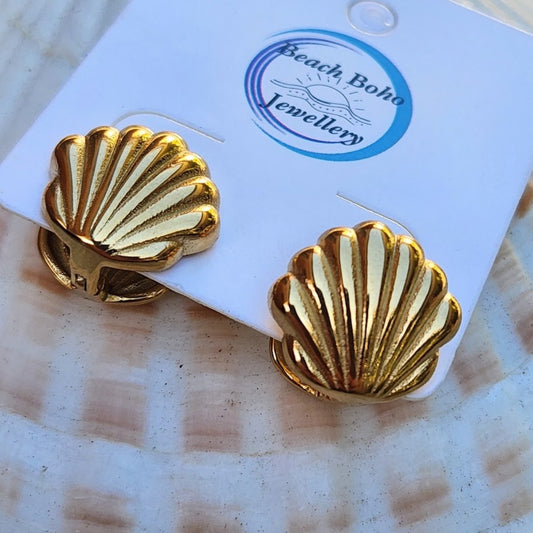 GOLD SHELLS -  18K GOLD WATERPROOF STUD EARRINGS - Premium earrings from www.beachboho.com.au - Just $48! Shop now at www.beachboho.com.au