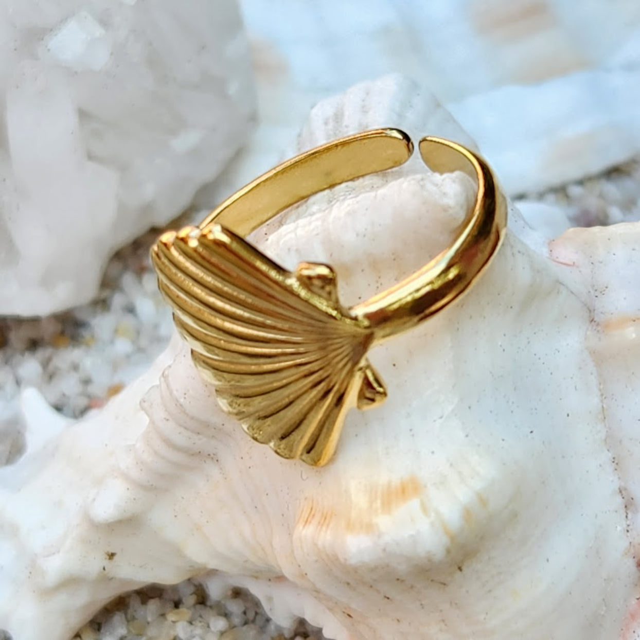 SIMPLY SHELL  - ADJUSTABLE WATERPROOF SHELL 18K GOLD RINGS