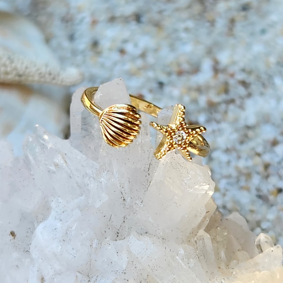 STAR & SHELL  - ADJUSTABLE WATERPROOF 18K GOLD RINGS