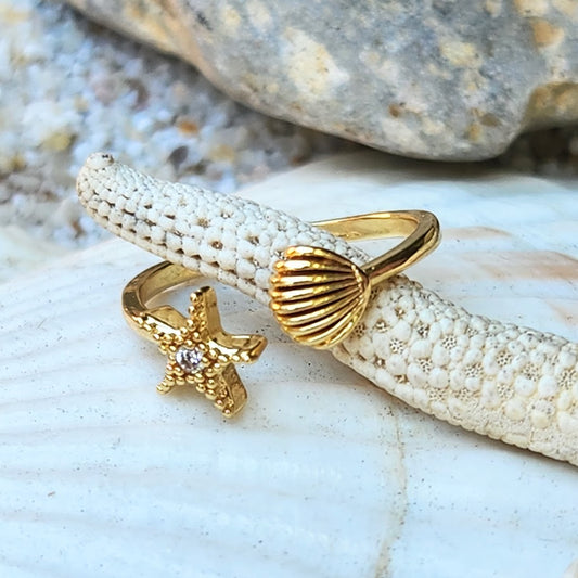 STAR & SHELL  - ADJUSTABLE WATERPROOF 18K GOLD RINGS