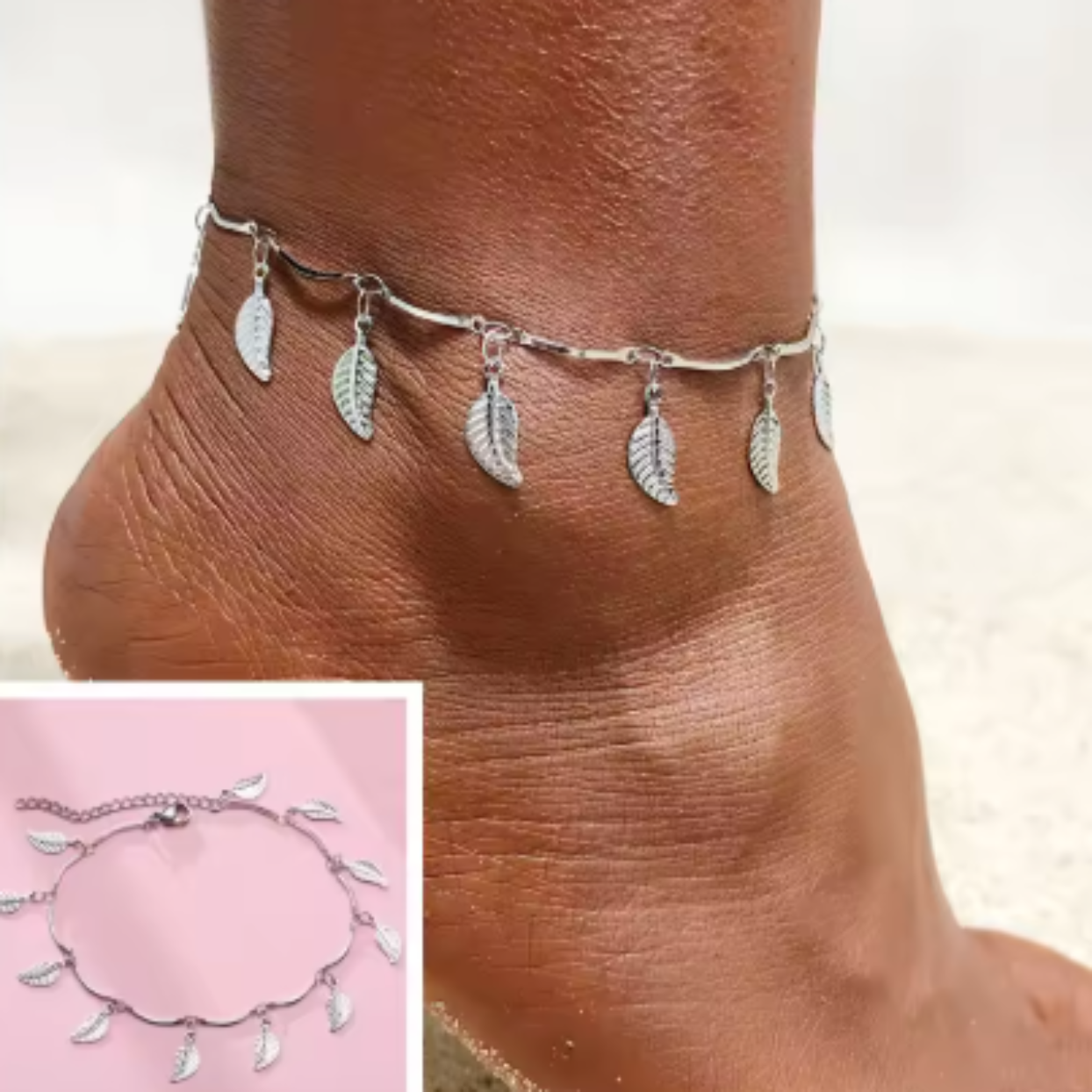 ARYA LEAVES SILVER WATERPROOF ANKLET