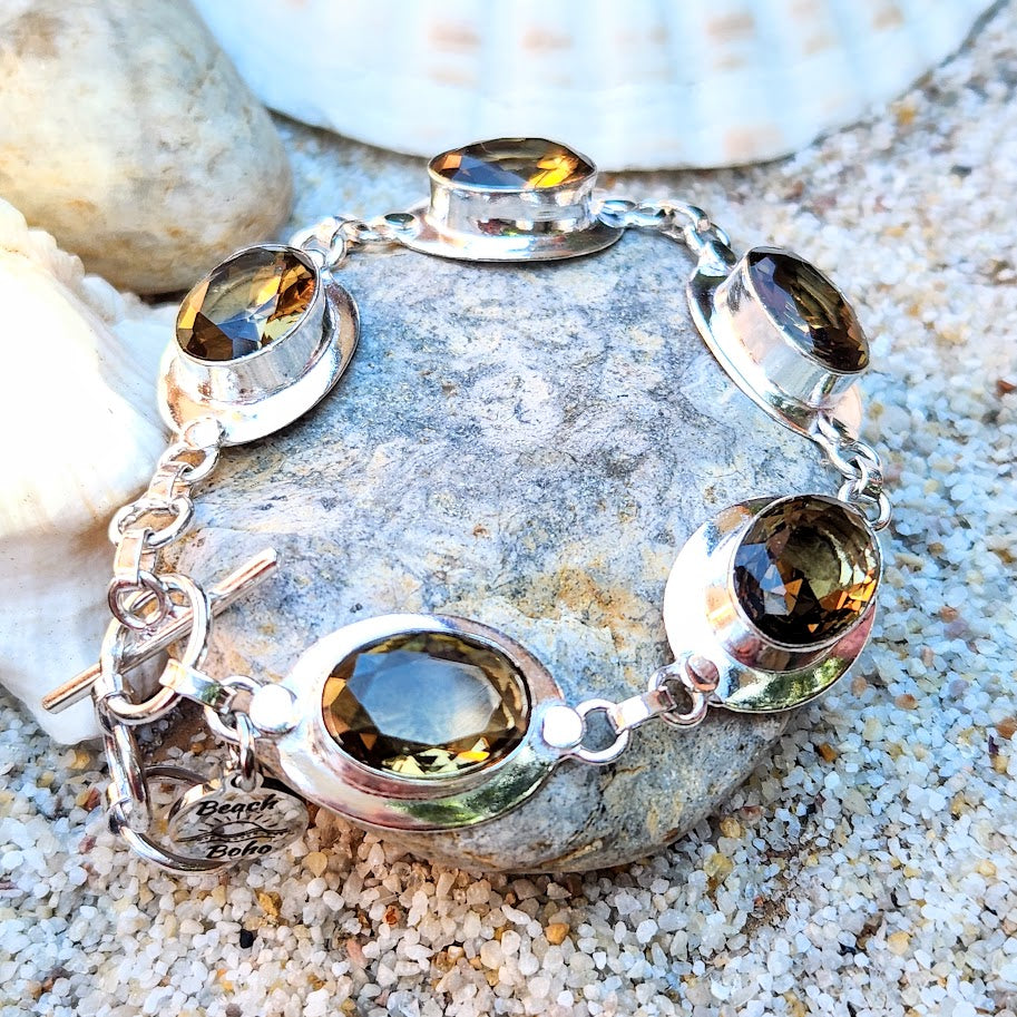 GRACE   - SMOKY QUARTZ GEMSTONE 925 BRACELET